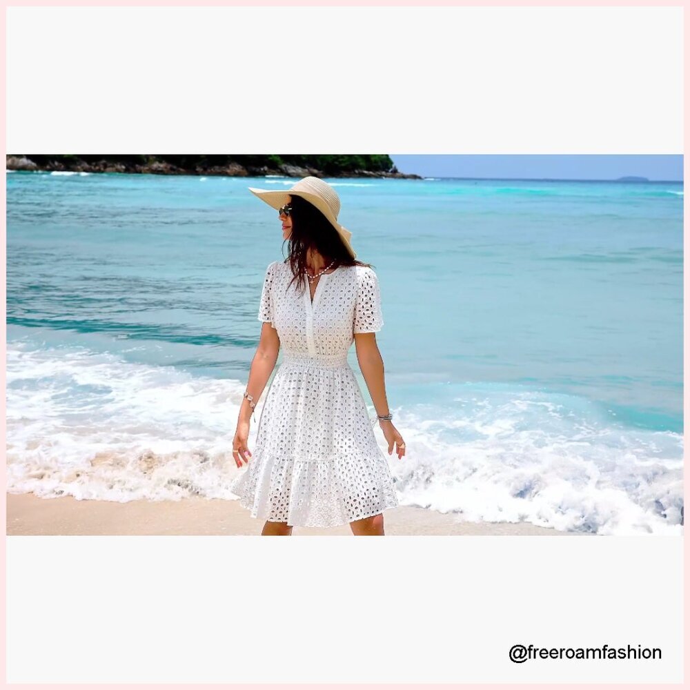 Summer A-Line V-Neck Lace Mini Dress Casual Beach Party - Picture 7 of 7